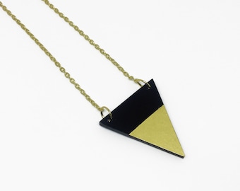 Acrylic Geometric Necklace, Gold Detail, Long Triangle, Pentagon, Hexagon Necklace by ENNA