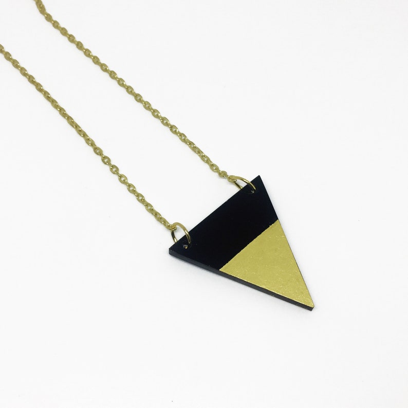 Acrylic Geometric Necklace, Gold Detail, Long Triangle, Pentagon, Hexagon Necklace by ENNA image 1