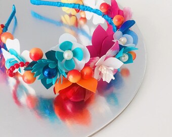 Flower Headband, Colourful Hair accessory, Bridesmaid Floral Tiara Wreath, Wedding Hair, Enna Jewellery