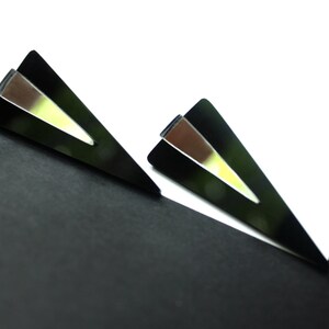 Geometric Triangle Earrings, Black Acrylic Stud Earrings, Black & Mirror by ENNA image 4