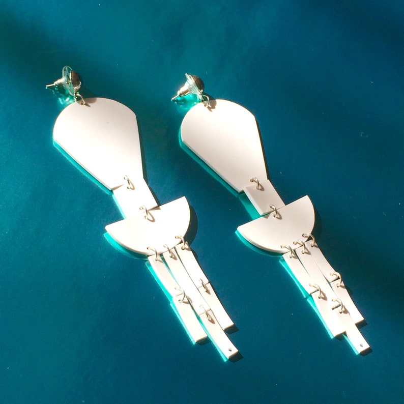 Statement Jellyfish Earrings, Long Dangle White Stud Earrings, Clip-on Earrings, Geometric Earrings image 2