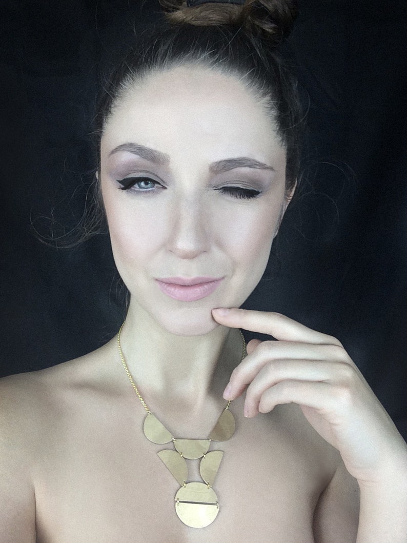 Art Deco Style Chain Necklace by ENNA Golden Geometric Bib Half Circle Necklace