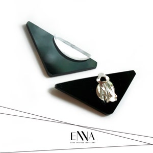 Small Black Triangle Earrings, Half-moon Mirror Detail by EnnaJewellery image 3