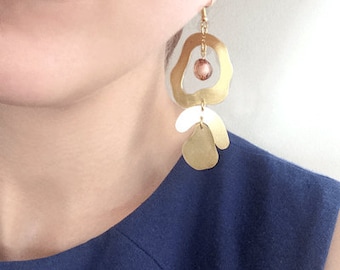 Statement Dangle Earrings, Cut Out Drop Bead Earrings, Statement Gold Earrings by Enna Jewellery