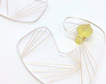 Clip on Statement Earrings, Clear Acrylic Earrings, Gold Engraved by ENNA Jewellery