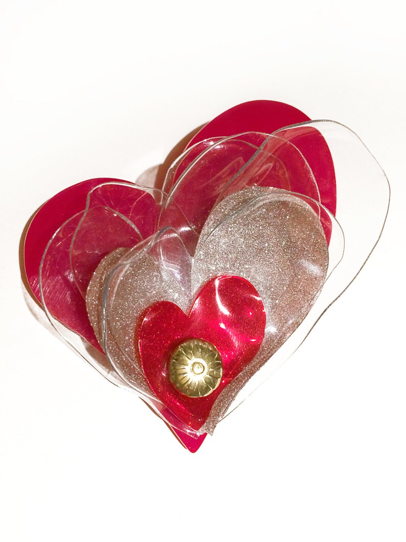 SALE Red Acrylic Brooch, Plastic Bottle Heart Brooch, PET bottle Brooch, Perspex Valentine Brooch by Enna image 2