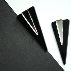 Geometric Triangle Earrings, Black Acrylic Stud Earrings, Black & Mirror by ENNA image 2