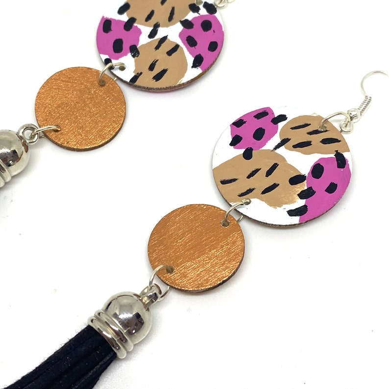 Circle Pattern Drop Statement Tassel Earrings, Long Wooden Earrings by ENNA Jewellery image 3