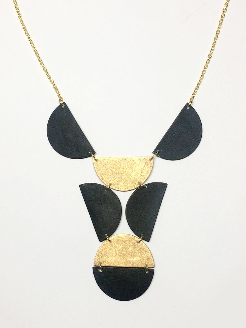 Art Deco Style Chain Necklace by ENNA Golden Geometric Bib Half Circle Necklace