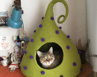 cat cave, cat furniture, desinger cat cave, personalized cat cave, cat bed, pet bed, small dog cave, cat house, wool car cave, cat caccon