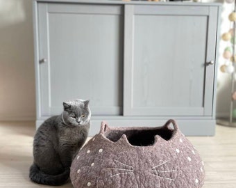 Cat cave, cat bed, cat cave gray, cat basket, nest cat, felt pet cave, wool cat cave, pet bed, pet house, large cave, eco friendly