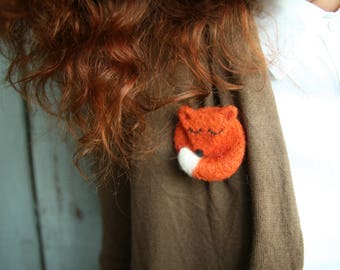 Fox brooch - Hand Felted Brooch - Wool Animal - Red Brooch - Gifts for her - Felted Brooch - Forest Brooches Pins - Handmade Felt Jewelry