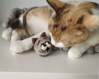 El mejor juguete para gatos Juguete ecológico para gatos Juguete personalizado para gatos Fieltro de aguja Animales de fieltro de aguja natural Juguete con cordones