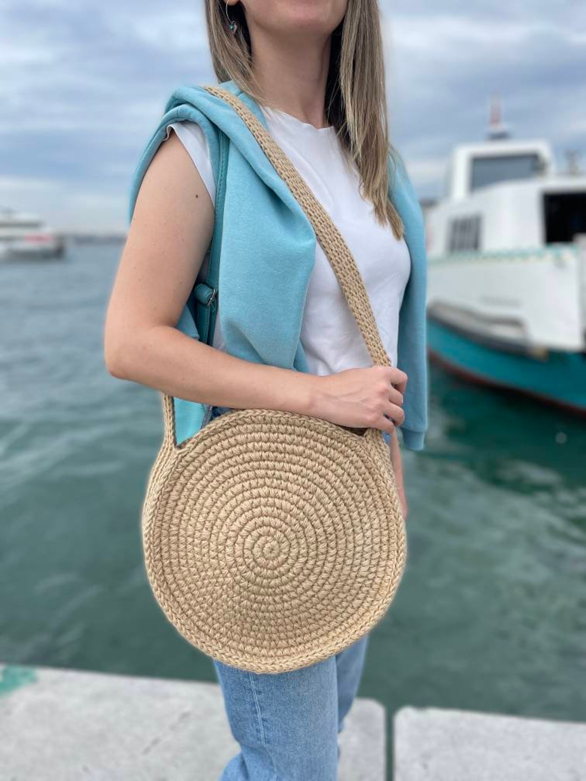 Jute Handbag Boho Round Jute Bag Crochet Jute Bag Etsy