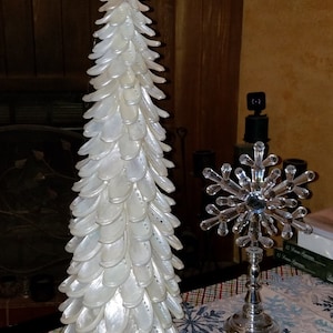 Seashell Christmas Tree Topiary With Limpets, Pearl Beads, & Starfish /  Coastal Christmas Decor / Lighted Garland Optional 