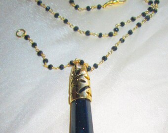 Blue Sandstone Crystal Point on gp Black Spinal Rosary style chain