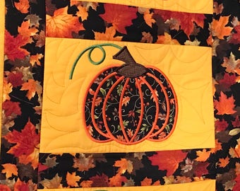 SALE-Quilted & Embroidered Pumpkin Table Runner