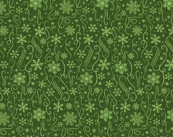 The Magic of Christmas Green Snowflakes Yardage