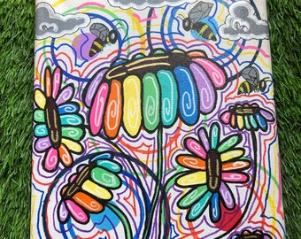 Flower and bee canvas