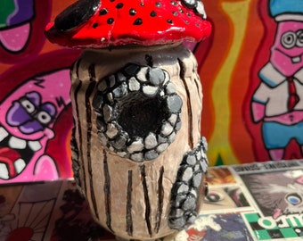 Mushroom House glass jar
