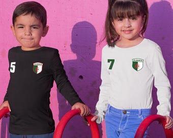 Custom Algeria Kids Soccer Jersey: Personalized Name and Number Long Sleeve Football Shirt