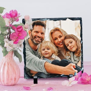 Regalo de pizarra con foto personalizado, marco de pizarra personalizado para aniversarios, bodas, Navidad y cumpleaños, placa rústica de piedra con foto hecha a mano.