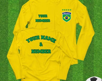 Brasilien Fussball Langarmtrikot personalisiert: Name & Wunschnummer