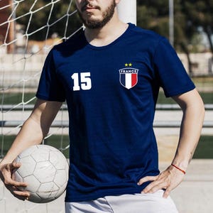 France Soccer T-Shirt for Men, Custom Soccer Shirt with Your Name and Number, Personalized Football Team T-Shirt with French Flag in Shield