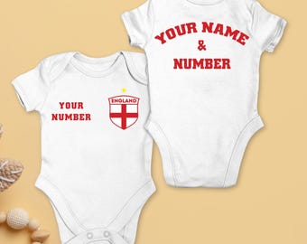Personalized England Football Baby Jersey: Custom Soccer Bodysuit