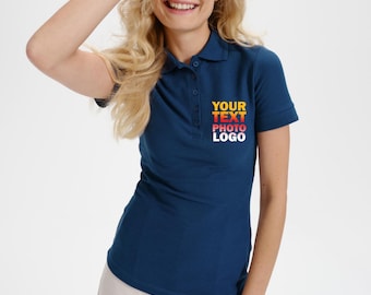 Personalisiertes Damen-Poloshirt: Personalisiertes Logo oder Text, Vorder- und Rückendruck