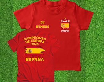 Custom Spain Champions Euro 2024 Kids Soccer Jersey: Personalized Player Number Football T-Shirt
