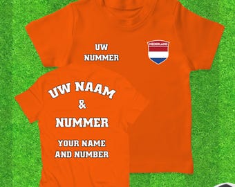 オランダの子供用サッカーTシャツ：名前と番号をカスタマイズできる