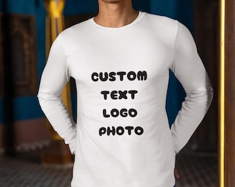 Camisa de manga larga personalizada, con foto y texto impresos, ideal para regalar a hombres.