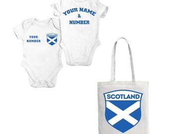 Conjunto de body y bolso de mano personalizado para bebé con el equipo de fútbol de Escocia