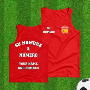 Custom Spain Soccer Tank Top with Player Name and Number, Spain National Team Flag in a Shield Tank Top, Spain Soccer Jersey for Men, Women