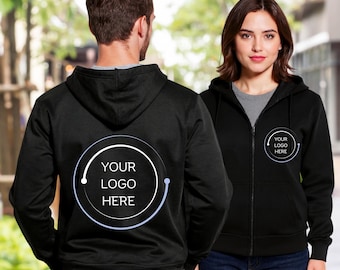 Custom Logo Full-Zip Hoodie: Personalized Text Zip up Unisex Sweatshirt, Printed Business Apparel