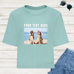 Top corto con foto personalizada, top corto con texto personalizado, top corto con logotipo personalizado, camiseta personalizada, top corto con diseño personalizado, top corto de despedida de soltera personalizado
