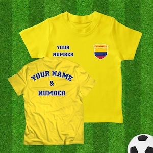 Colombia Personalized Kids Soccer T-shirt, Custom Player Name and Number Soccer Jersey, Colombian Flag Football T-shirt, National Team Tee