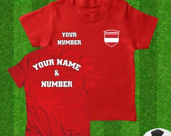 Personalized Austria Kids Football T-shirt: Custom Name & Number Soccer Jersey
