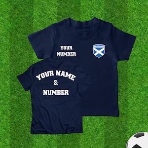 Personalized Scotland Kids Soccer Jersey, Custom Scotland Flag in Shield with Player Name and Number Sports Tee, Scottish Football T-Shirt