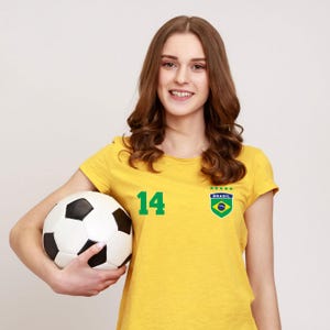 Brazil Soccer Shirt for Women, Brazilian Flag Shirt, Personalized Football T-shirt with Your Name and Number, Custom Brazil Jersey for Women
