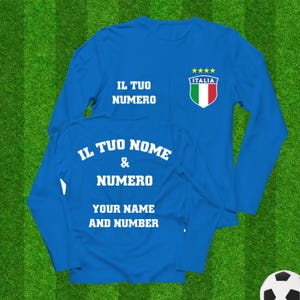 Italy Personalized Soccer Jersey, Custom Long Sleeve Shirt with Player Name and Number- Front and Back Print, Italian Football Team Shirt