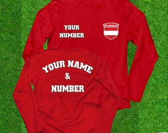 オーストリアサッカージャージ：名前と番号入り長袖サッカーシャツ（大人・子供用）