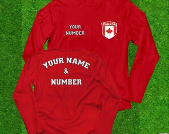 Camiseta de fútbol de Canadá personalizada, nombre y número personalizados, manga larga