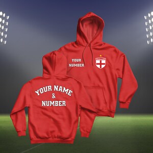 Sweat à capuche de football d&#39;Angleterre personnalisé, sweat-shirt de football d&#39;équipe d&#39;Angleterre personnalisé avec votre nom et votre numéro, fan du championnat d&#39;Europe de football