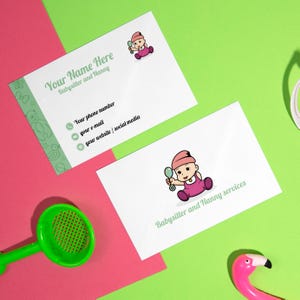Cartes de baby-sitter imprimées personnalisées, cartes de visite personnalisées pour nounou, cartes de garde d'enfants imprimées en couleur recto-verso, cartes de soignant