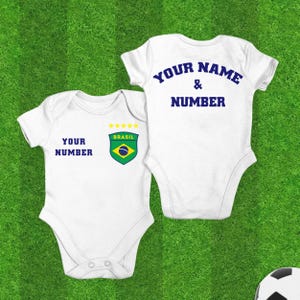 Custom Brazil Soccer Baby Bodysuit: Personalized National Team Jersey