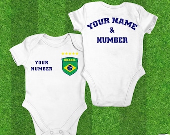 Custom Brazil Soccer Baby Bodysuit: Personalized National Team Jersey
