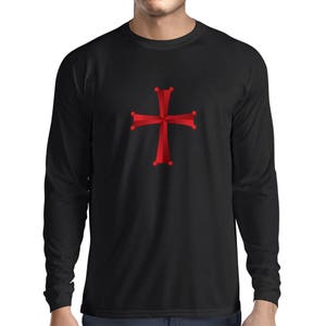 Christian Knight Templar Cross Shirt, Men&#39;s Long Sleeve Crew Neck T Shirt With Templar Cross, Freemason Red Cross Shirt