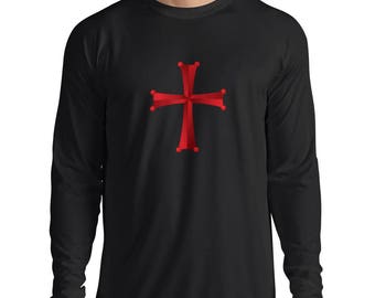 Men's Christian Knight Templar Red Cross Long Sleeve Shirt